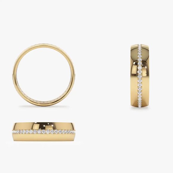 Round Diamond Eternity Band 14K (or 18k upon request) Yellow Gold Domed Ring - Picture 5 of 5